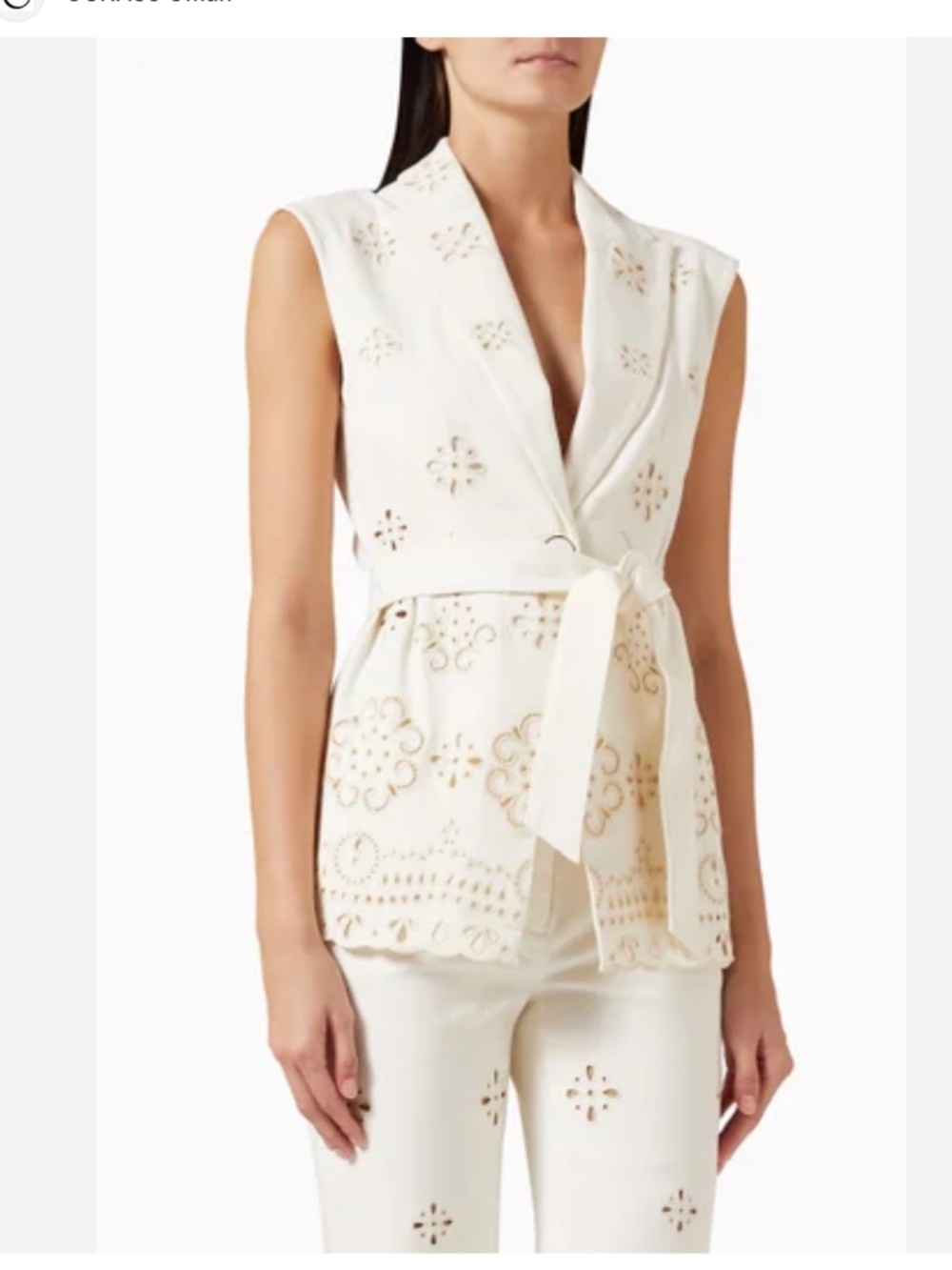 Veronica Beard   Townes Eyelet-Embroidered Tie-Waist Stretch-Cotton Vest